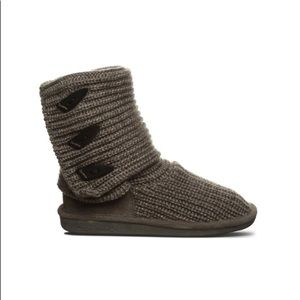 BearPaw Grey Knit & Suede Fold Over Boots
